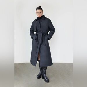 Oak + Fort Long Belted puffer coat